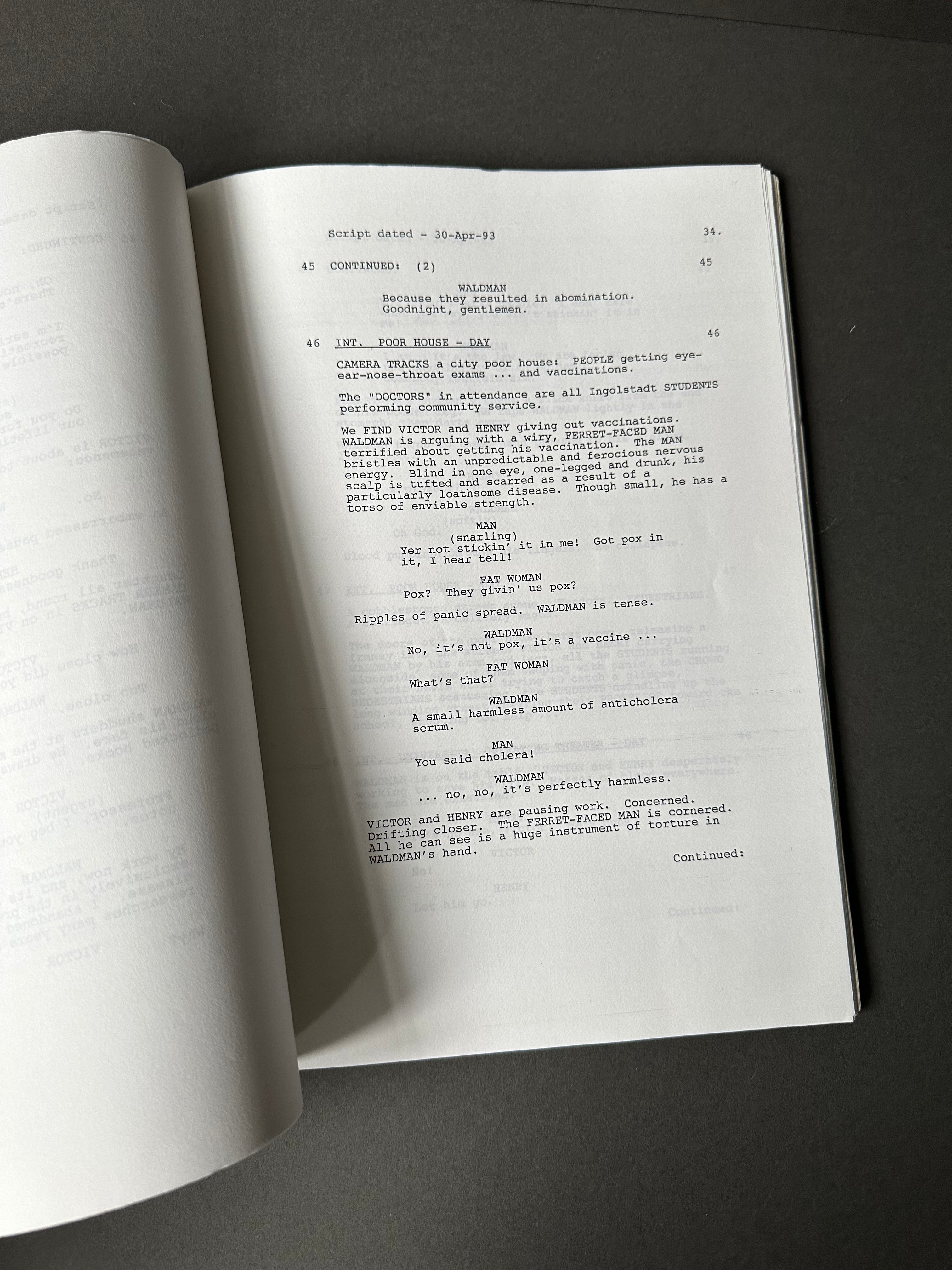 Mary Shelley’s Frankenstein (1994) - Original Production Used Script