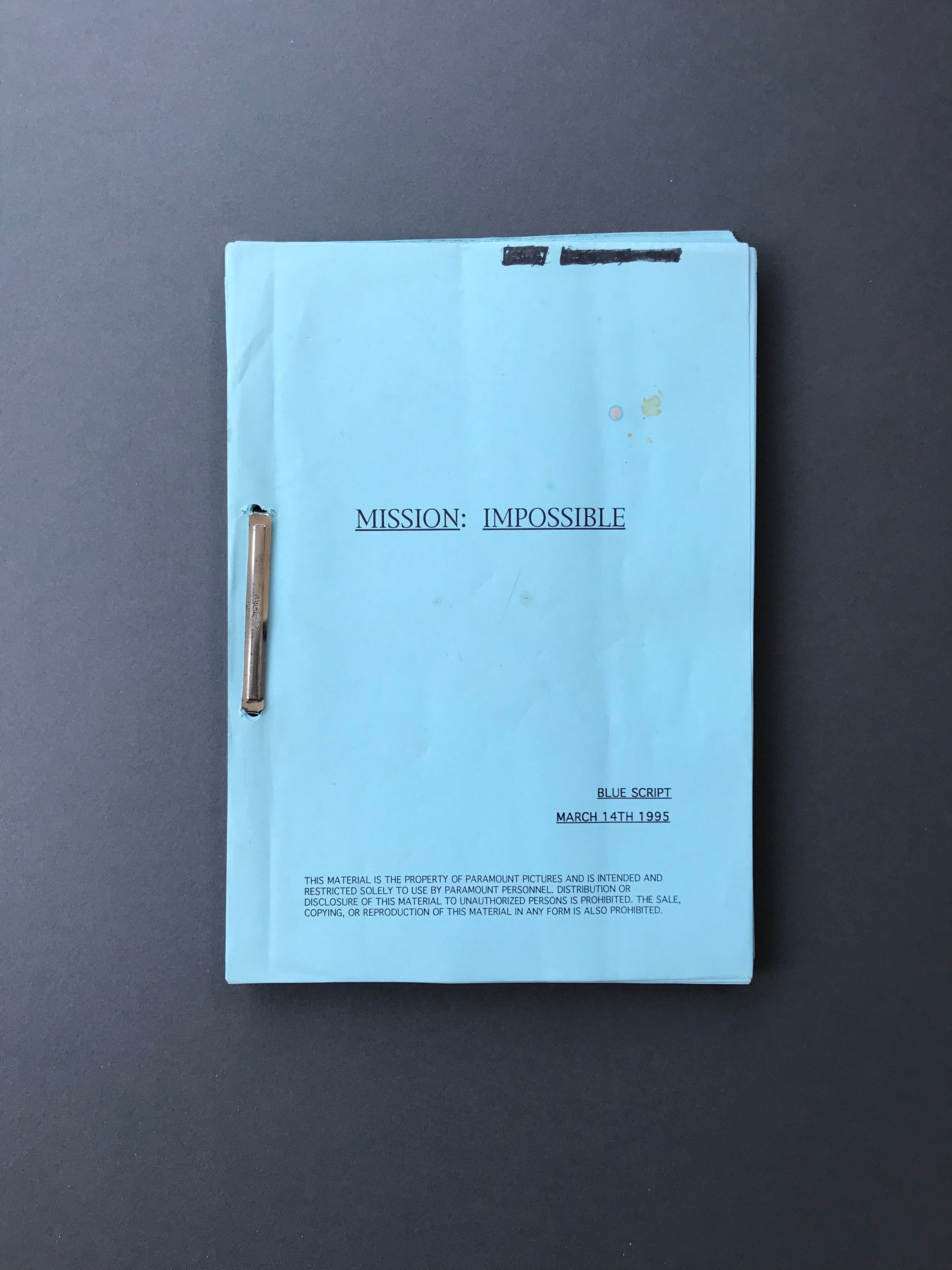 Mission: Impossible (1996) - A Production Used Blue Script