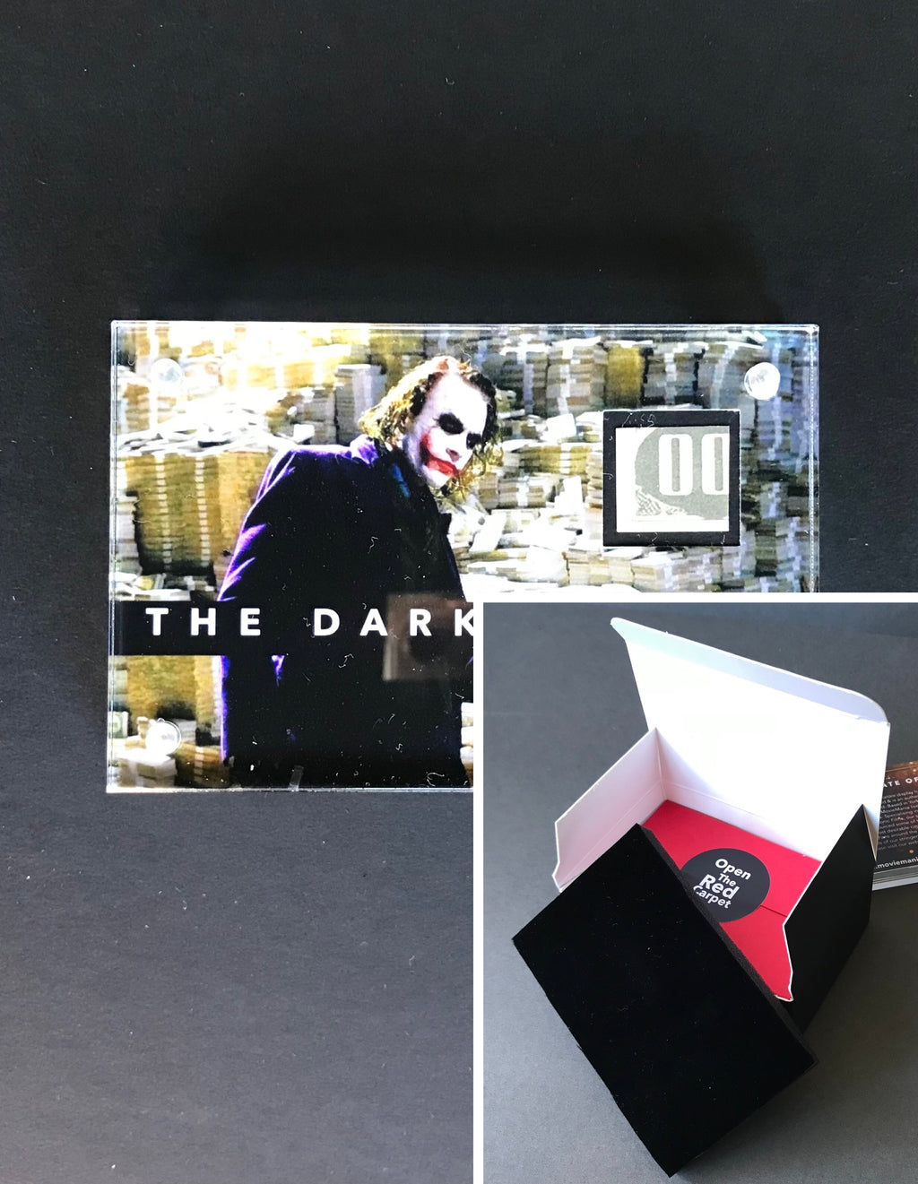 The Dark Knight (2008) - A Miniature Display Featuring a Piece of Joker Dollar Bill