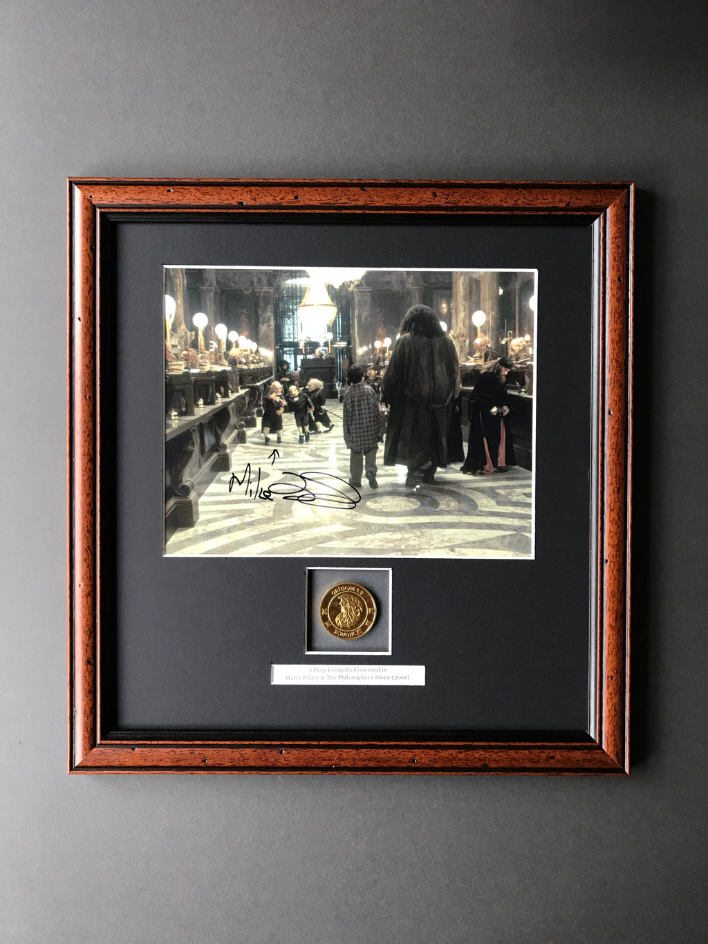 Harry Potter & The Philosopher’s Stone - A Prop Gringotts Coin inside an Autographed Display